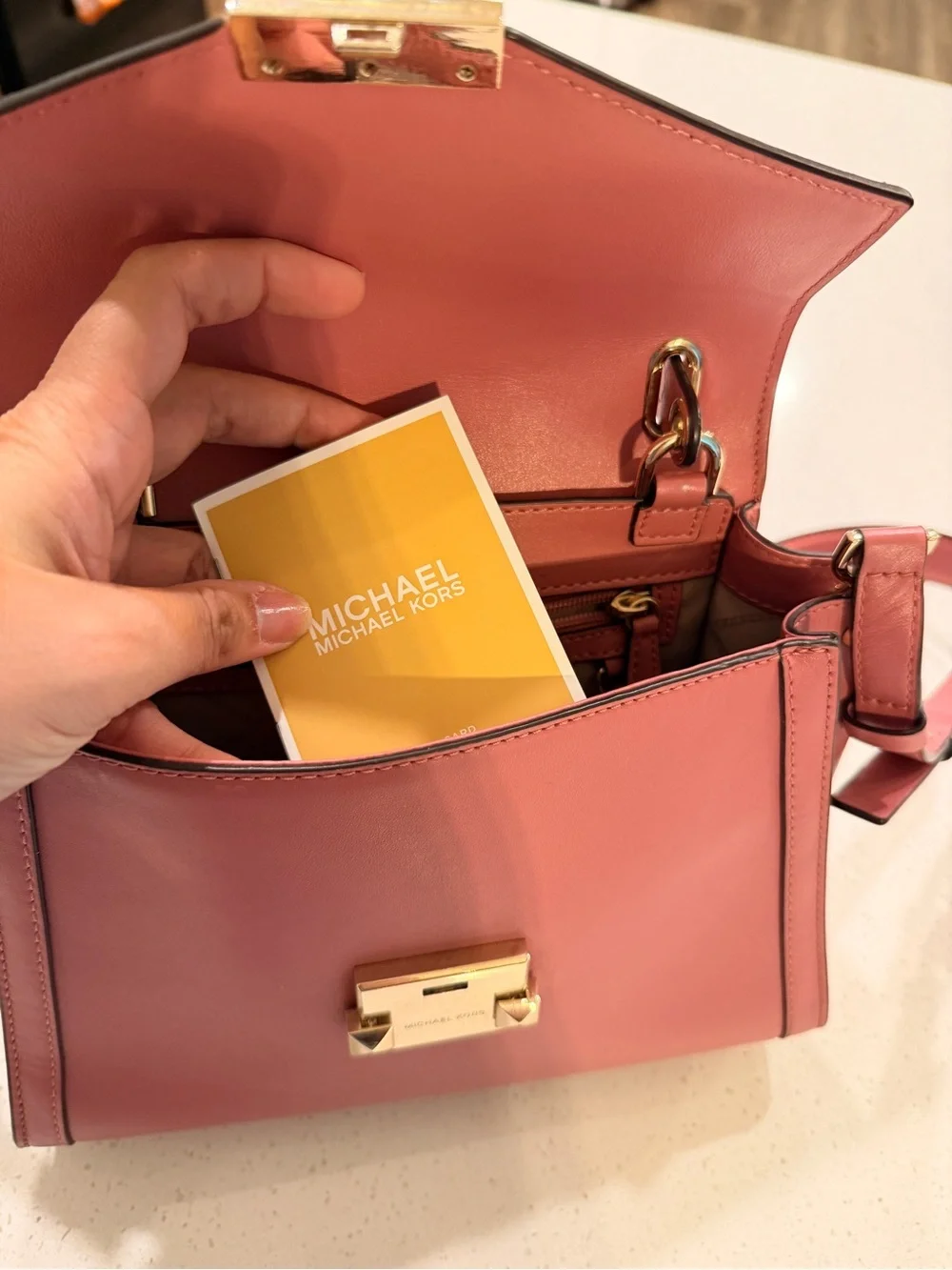 Michael Kors Whitney leather satchel in the rose/dusty-pink color